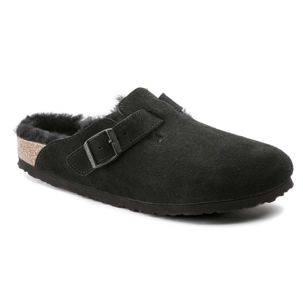 Birkenstock Black Suede Fur-Lined Clog Mule